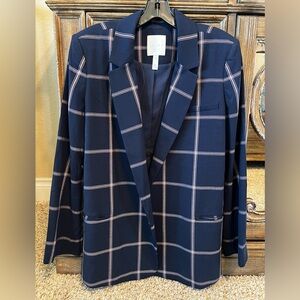 Leith NWOT Sz M blazer navy pink plaid work casual jacket fall winter Nordstrom